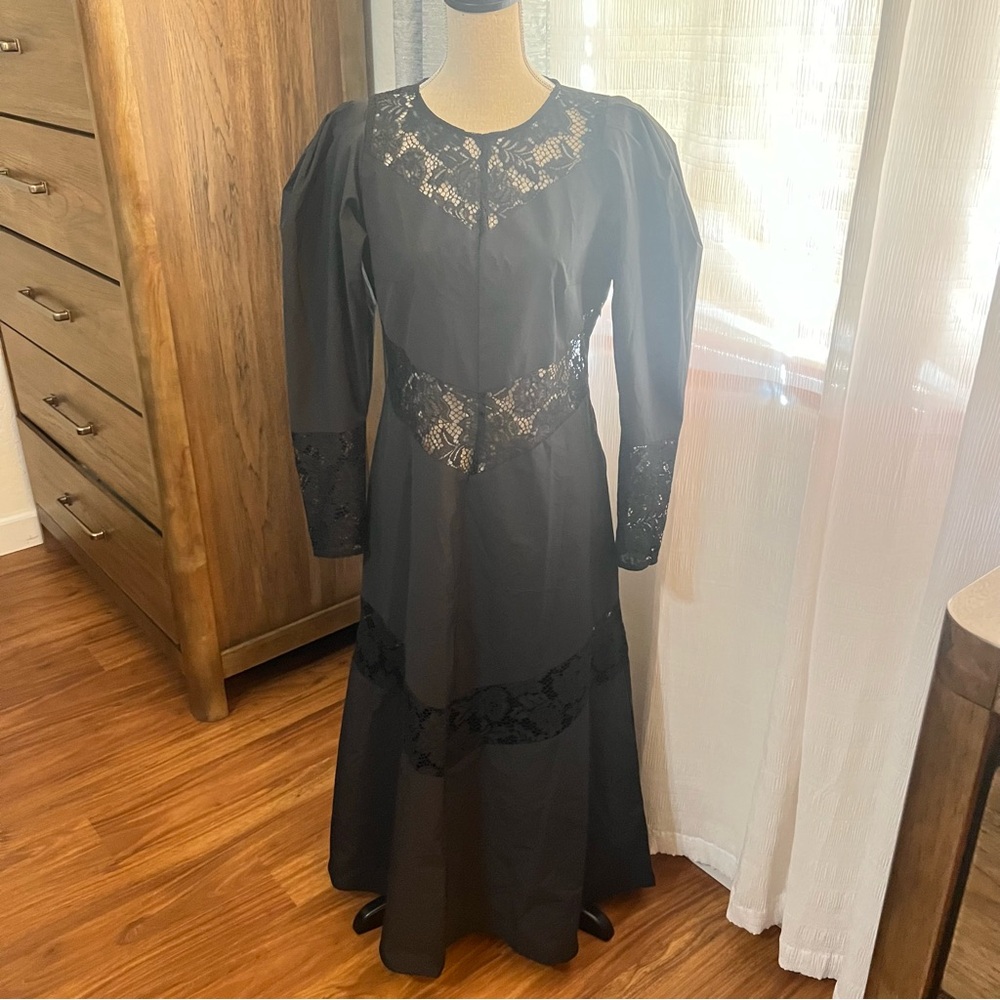 H&M Black Lace Panelled Maxi Dress - Size M.